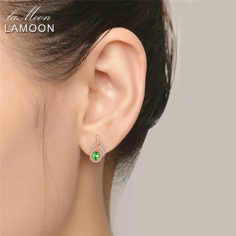 LAMOON S925 Серебряные серьги гвоздики классические листья 100% натуральный Зеленый