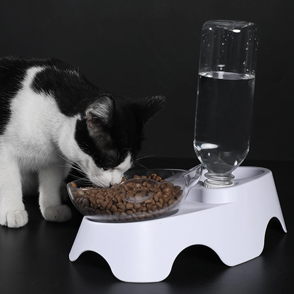 

Pet Cats Oblique Double Bowl With Holder Anti-Slip Cat Food Dish Pet Feeder Water Bowl Perfect For Cats And Small Dogs Supplies
