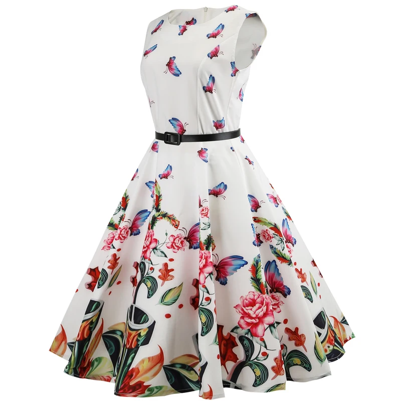 Frauen Ретро Kleid 50 s 60 винтажное платье рокабилли печати Blume Schmetterling Feminino Vestidos
