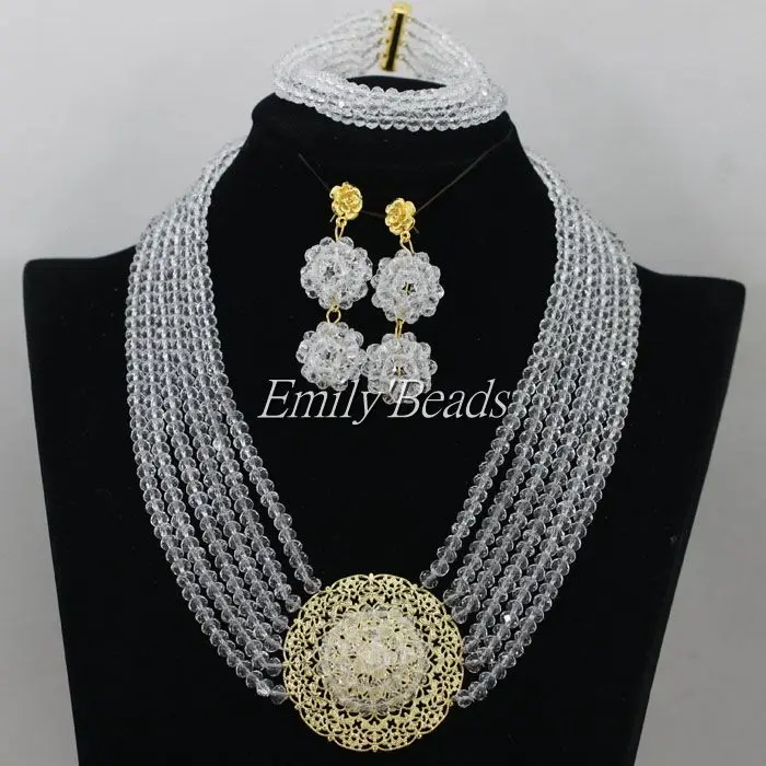 2015 комплект ювелирных украшений AIJ366 из прозрачных белых африканских свадебных