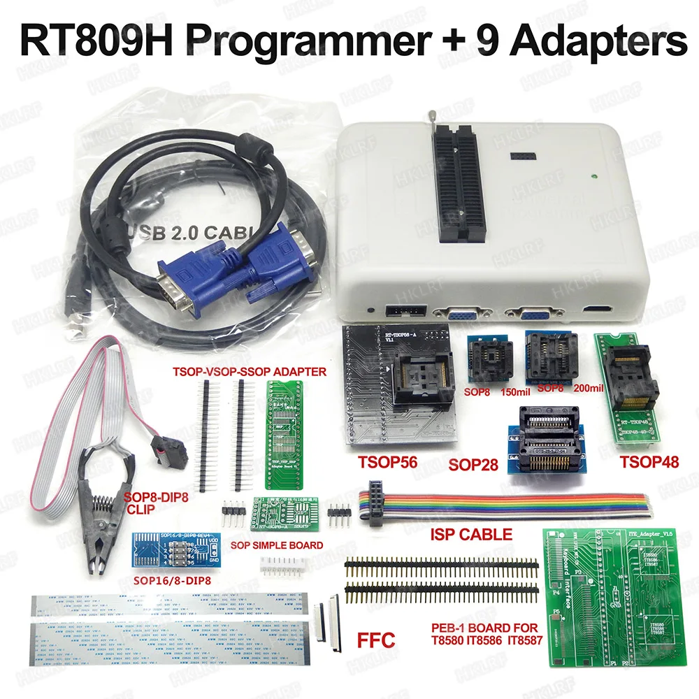 RT809H EMMC программирование Nand FLASH + 9 адаптеров адаптер TSOP56 TSOP48 тестовый зажим SOP8 с