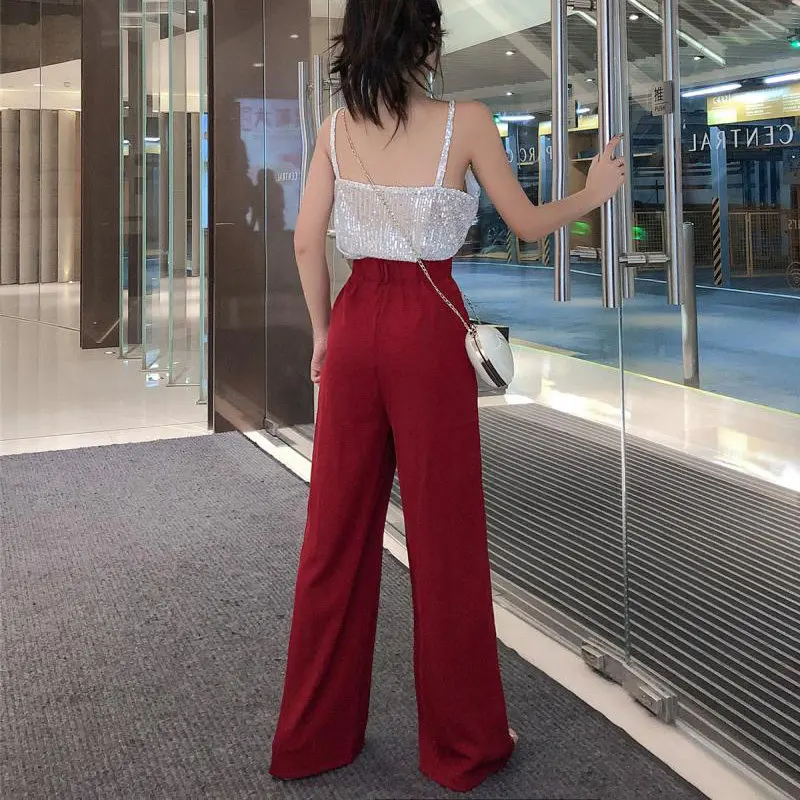 Женские офисные широкие брюки HziriP однотонные повседневные свободные с высокой