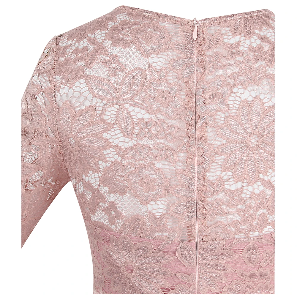 Angel-Fashion, женские прозрачные кружевные вечерние платья с 3/4 рукавами, Вечерние Платья с цветочным рисунком, платье русалки, светильник, розовый, 416