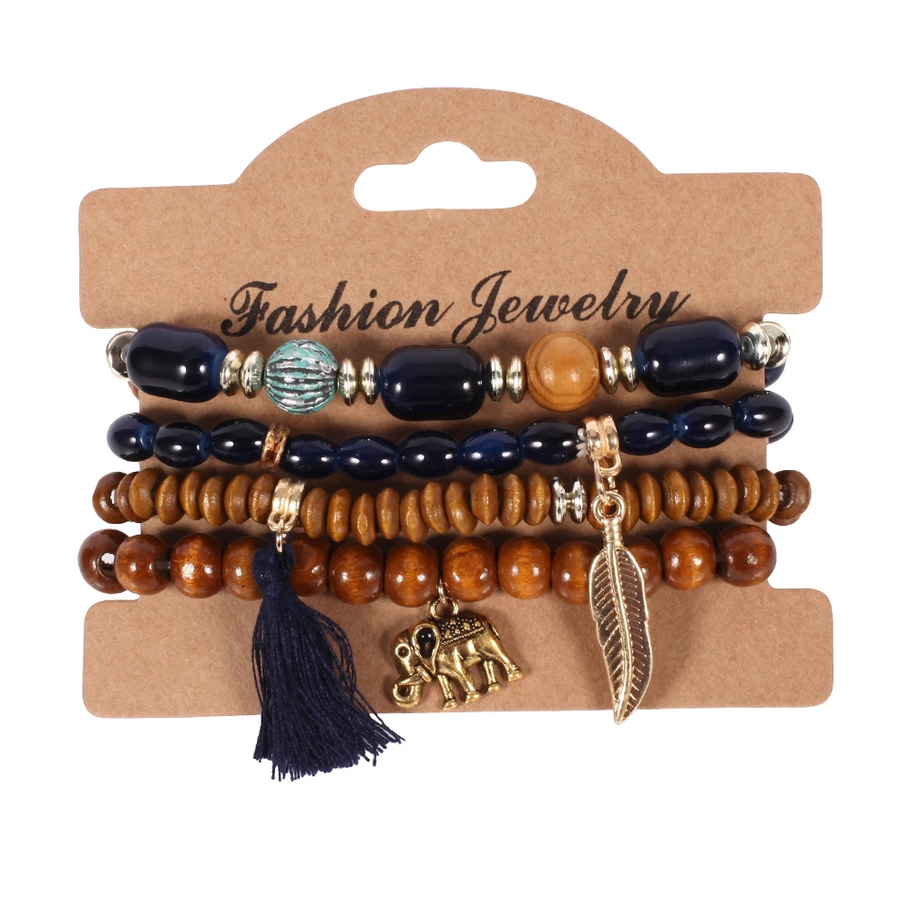4 шт./компл. браслет с бусинами из дерева в виде слона|charm bracelets bangles|bracelet wooden beadstassel