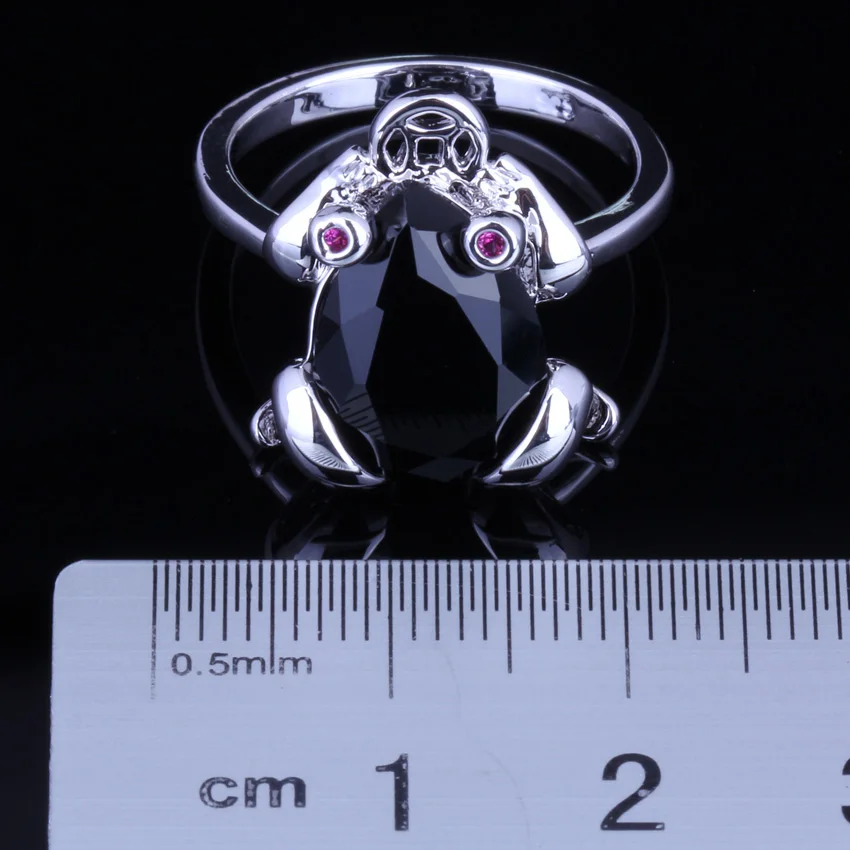 Marvelous Frog Black Cubic Zirconia Silver Plated Ring V0131 | Украшения и аксессуары