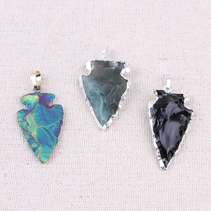 Новейший товар подвеска в виде стрелы из натурального обсидиана с кристаллом