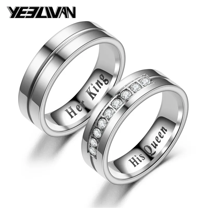 

New Titanium Romantic Couple Ring "His Queen"" Her King" DIY Engraved Alliance Engagement Wedding Rings For Men Women Jewelry