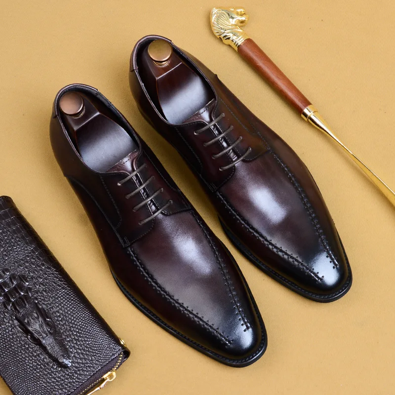 

Summer Leather Dress Shoes 2019 New Brand Lace Up British Style Fashion Men Marriage Wedding Business Male Shoes