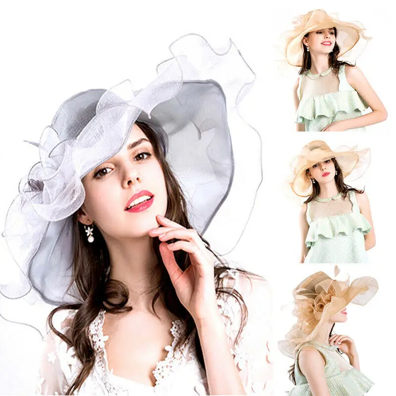 Шляпа женская розовая бежевая с сеточкой и цветком из органзы широким полями