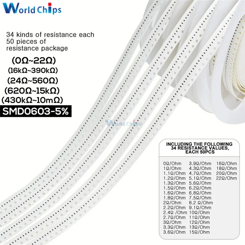1700 шт./лот 0402 SMD резистор 0R 10 м Ом 5% 1/16 Вт 0 25 чип сопротивление фиксированный набор