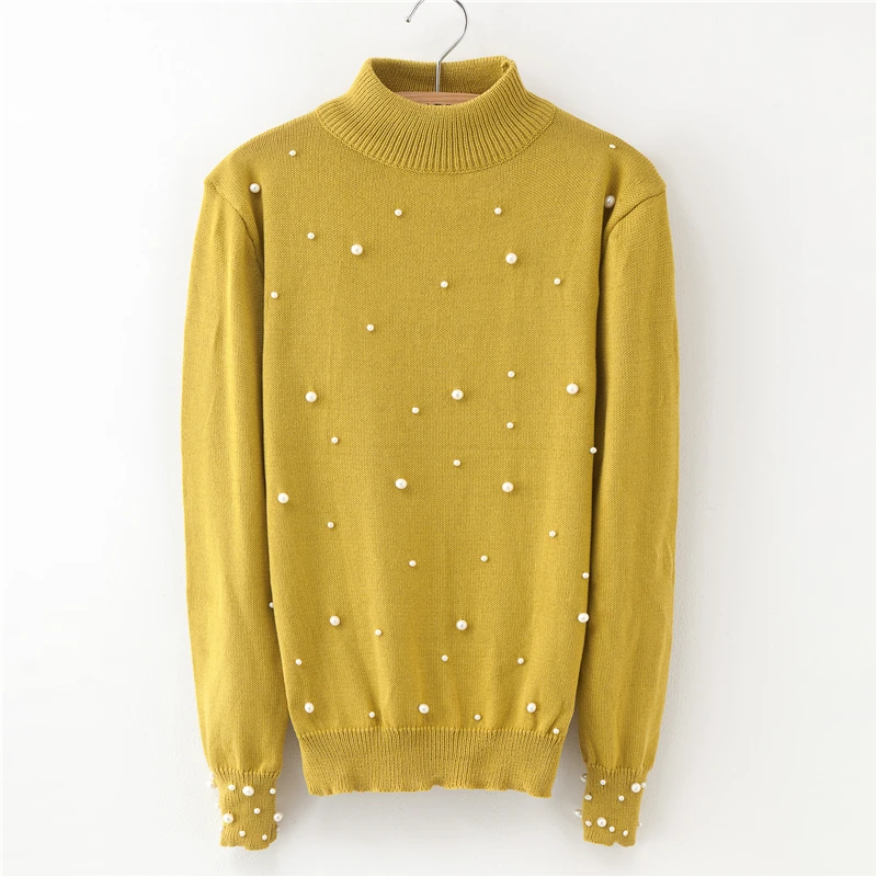 Жемчуг Бисер водолазка тонкий свитер Сладкие конфеты цвет Для женщин пуловеры