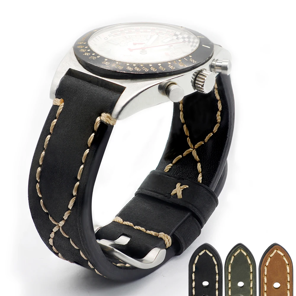 ZLIMSN Watch Accessories Genuine Leather Watch Band For Panerai Watchband Wrist Belt 20mm 22mm 24mm 26mm Black Brown Watch Strap