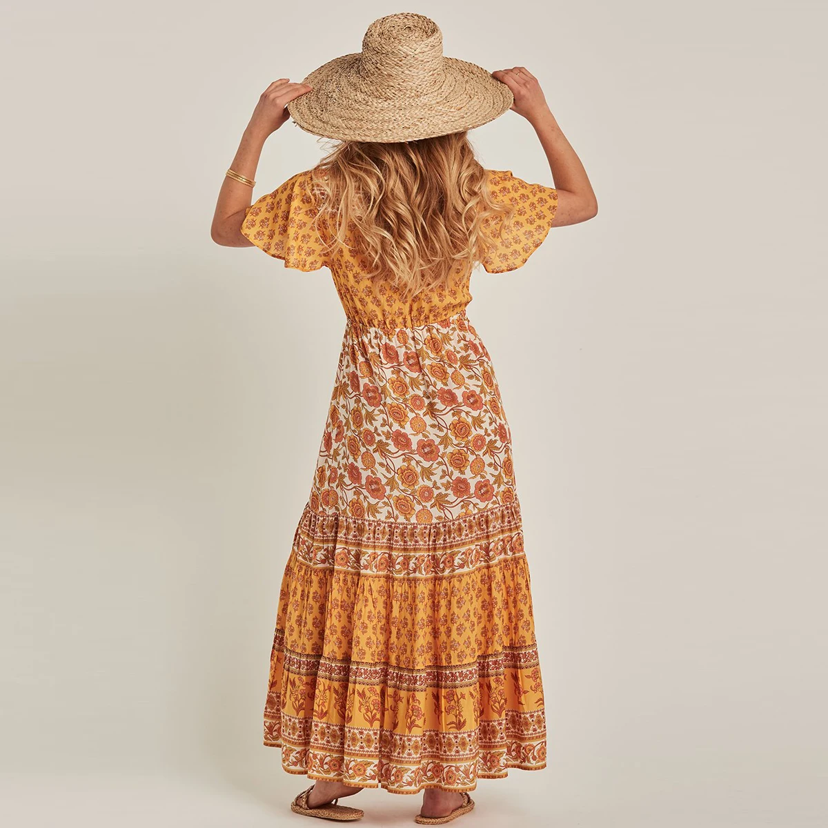 Женское платье макси с V образным вырезом и коротким рукавом|Женские платья| |