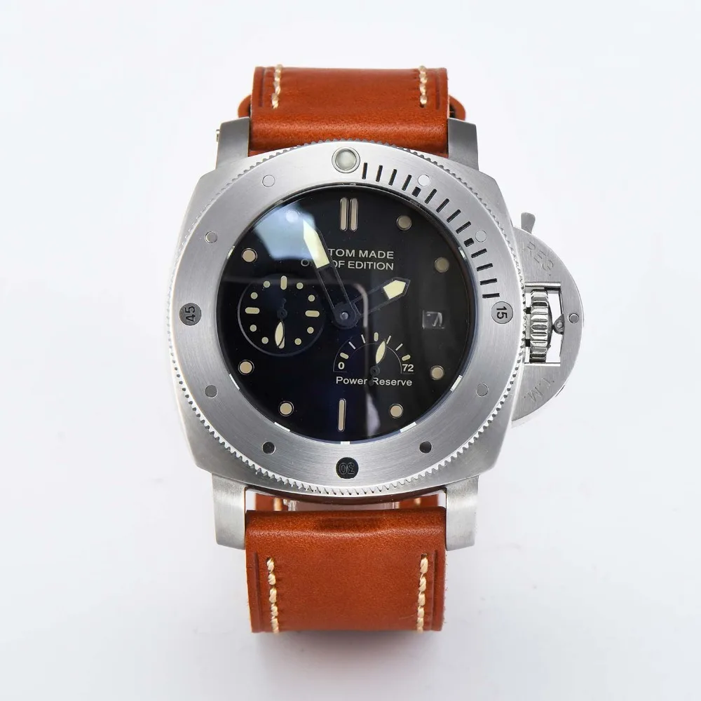 power reserve Parnis автоматические часы PVD pam чехол автоматические часы с черным циферблатом военный кожаный ремешок запас хода a1 - Цвет: power reserve