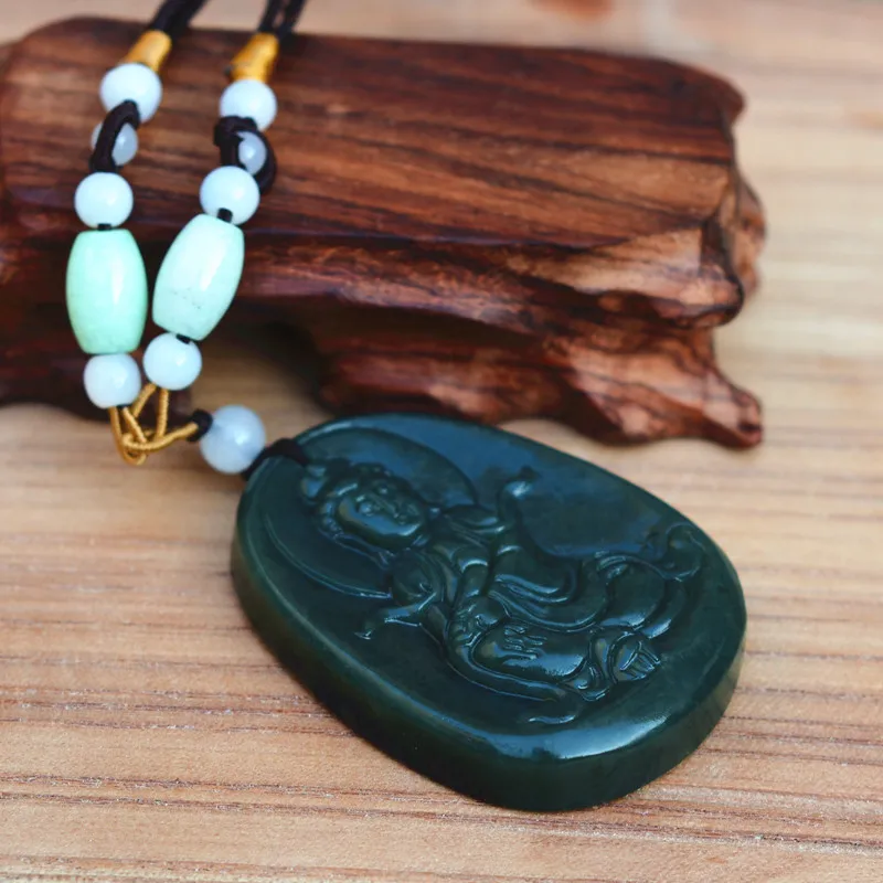 Прямая поставка подвеска Будды из натурального гетянина нефрита резное ожерелье