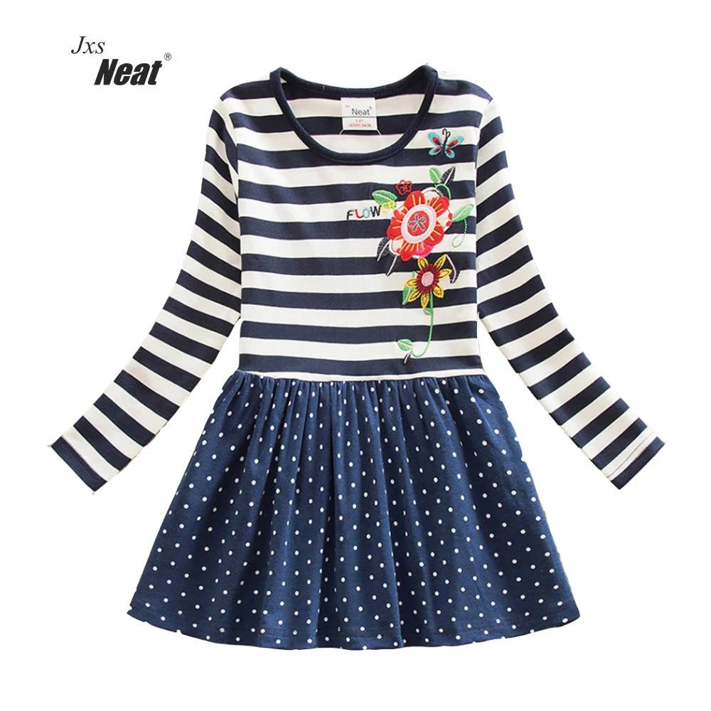 Детская одежда для девочек весенне-осенние платья в полоску с вышивкой и