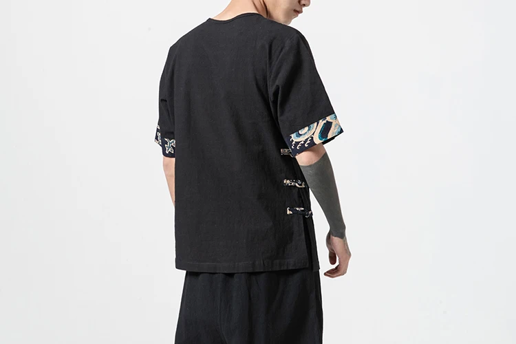 Sinicism Store мужские лоскутные футболки Harajuku уличная летняя хлопковая льняной Топ Мужская футболка в китайском стиле белые футболки