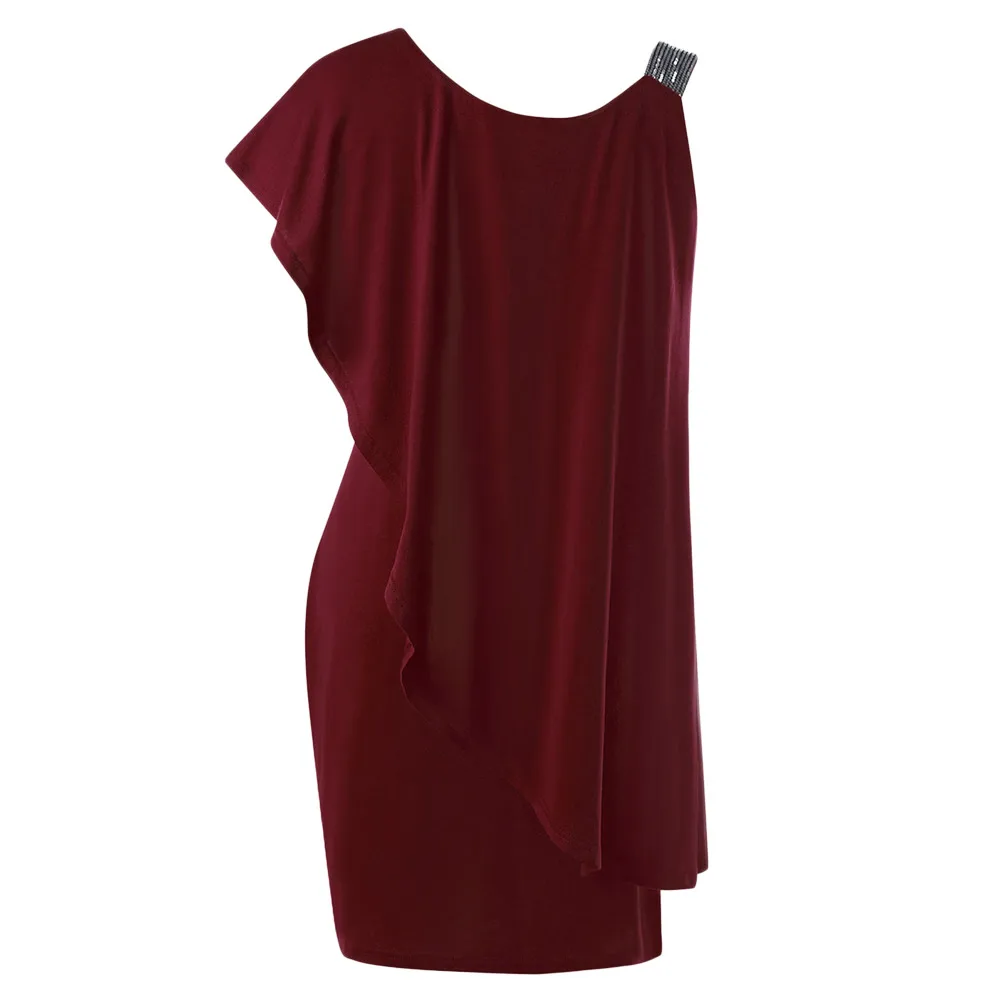 Женское облегающее мини-платье с одним плечом коротким рукавом и воланом |