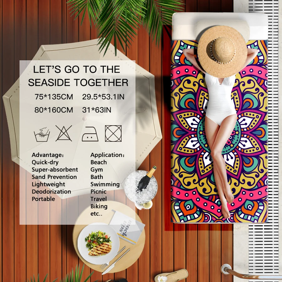GNORRIS на заказ без песка микрофибра мандала прямоугольник пляжное полотенце