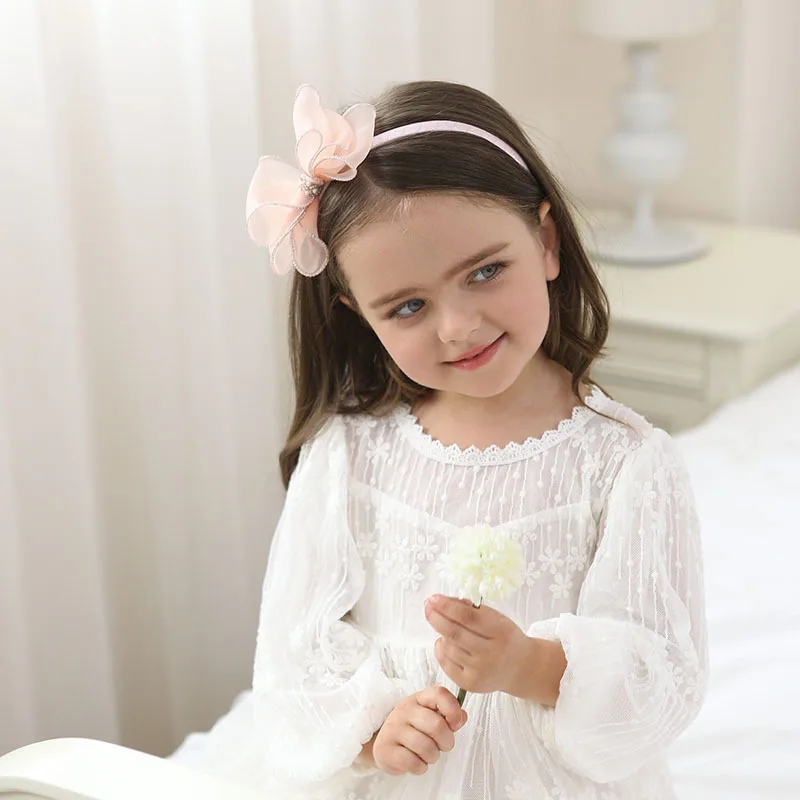 Ободок шифоновый с большим бантом для девочек повязка на голову серебристого