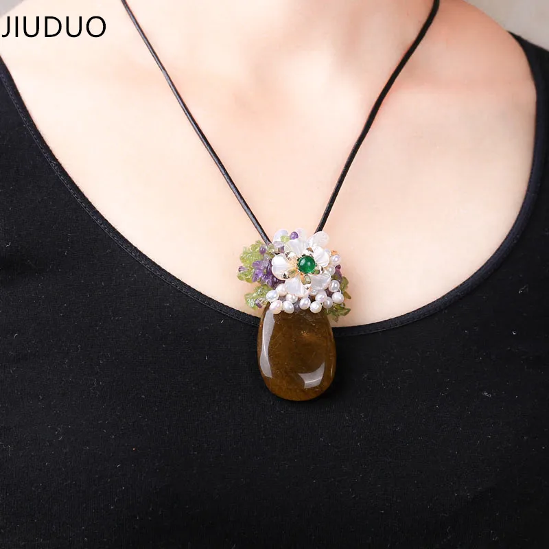 JIUDUO Зеленый Кристалл Подвеска для броши с двумя видами сливы кулон из