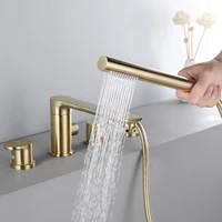 brass bathroom bathtub faucet hot cold sink mixer tap copper double handle with heldhand brushed gold black basin faucet