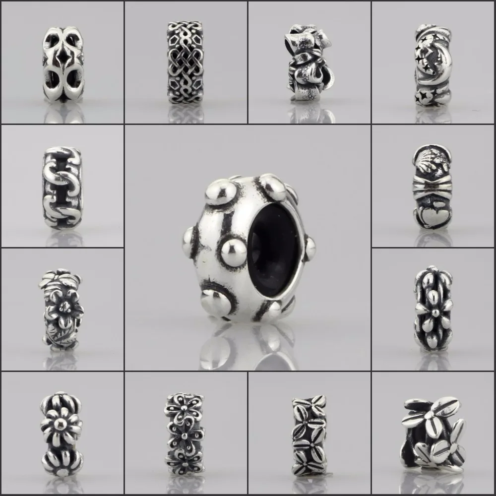 

Beads Hunter 925 Sterling Silver Spacer Stopper Mocha Bow Flower Footprint Bead Charm Fit European Troll 3.0mm Bracelet Jewelry