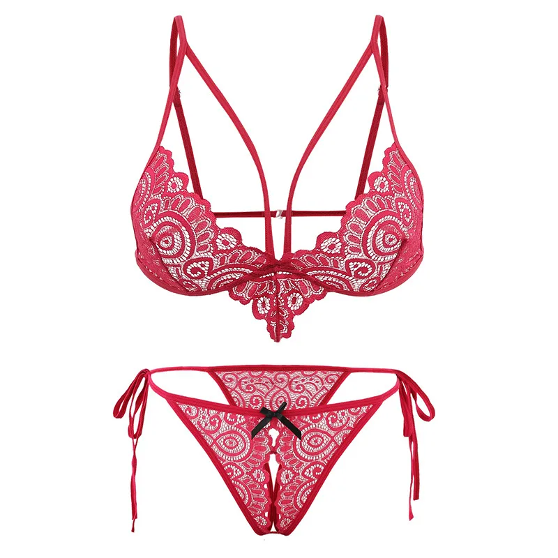 Red-S6273 MUSHIERYA, сексуальный женский костюм бикини, бесшовные кружевные сексуальные трусики и эротический Открытый комплект с бюстгальтером, прозрачное горячее эротическое нижнее белье, комплект нижнего белья - Цвет: Red-S6273