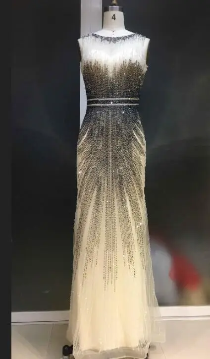 Vestidos de festa новейшее длинное вечернее платье без рукавов с бисером выпускное платье из фатина - Цвет: picture color