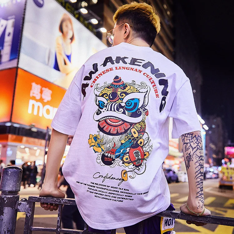 Special Japanese Tide brand short-sleeved men and women summer street hip hop T-shirt Chinese style lovers with half sleeves | Мужская