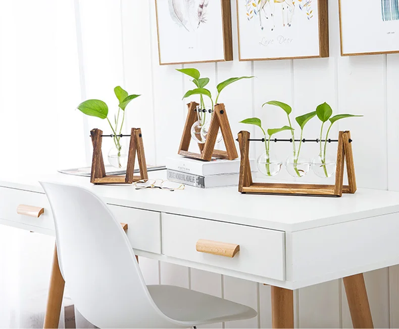 Прозрачная ваза с деревянным каркасом украшение стола стеклянный бонсай