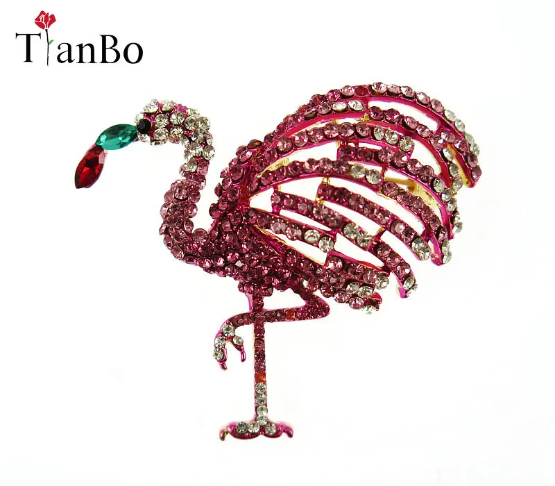 Женская винтажная брошка TianBo из металла с полностью розовым кристаллом Фламинго
