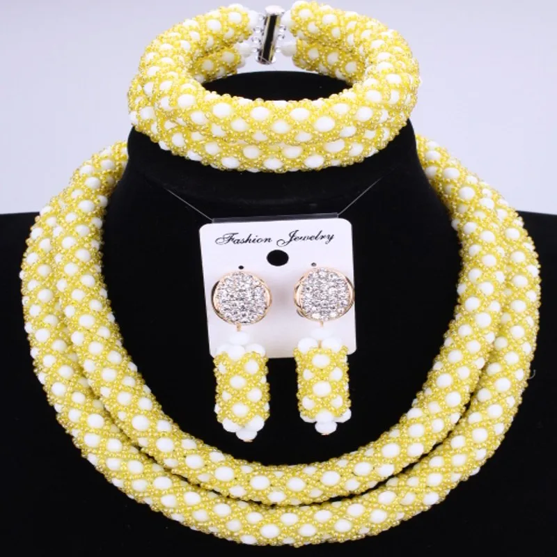 Amazing African Costume Jewelry Set Yellow Bridal Beads Sets Nigeran Fine For Women Free Shipping 2018 Fashionable | Украшения и