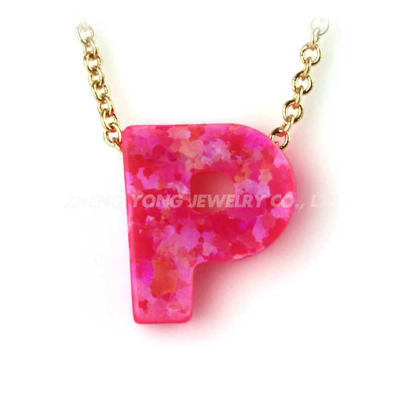 Горячая продажа OP55 розовый опал буквы P кулон ожерелье золотой цвет цепочка для