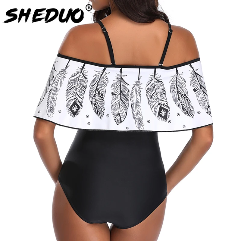 2019 Sexy Swimwear Off The Shoulder Solid Women One Piece Swimsuit Female Bathing Suit Ruffle Monokini Swim Wear Plus Size 5xl | Спорт и