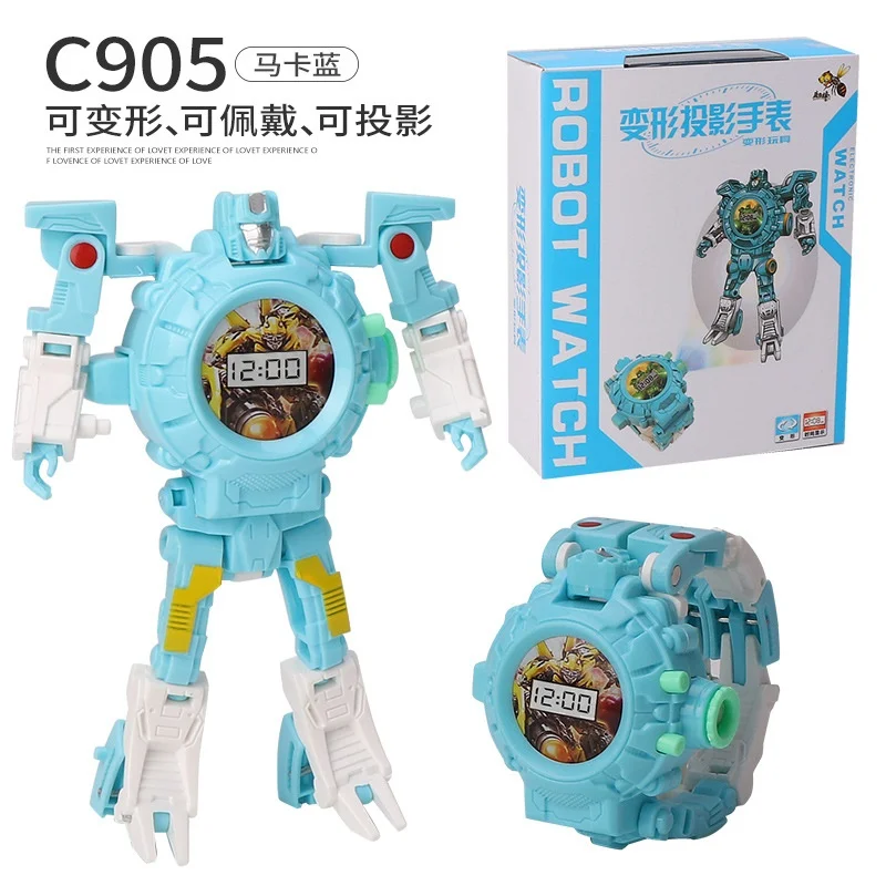 3 в 1 часы для мальчиков игрушка деформация робот проекция Детская мультяшная