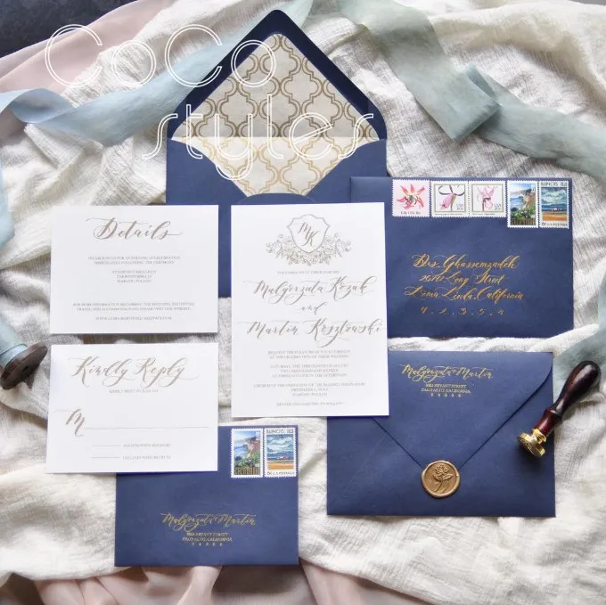 Cocostyles персонализированный красивый темно синий конверт с золотой фольгой