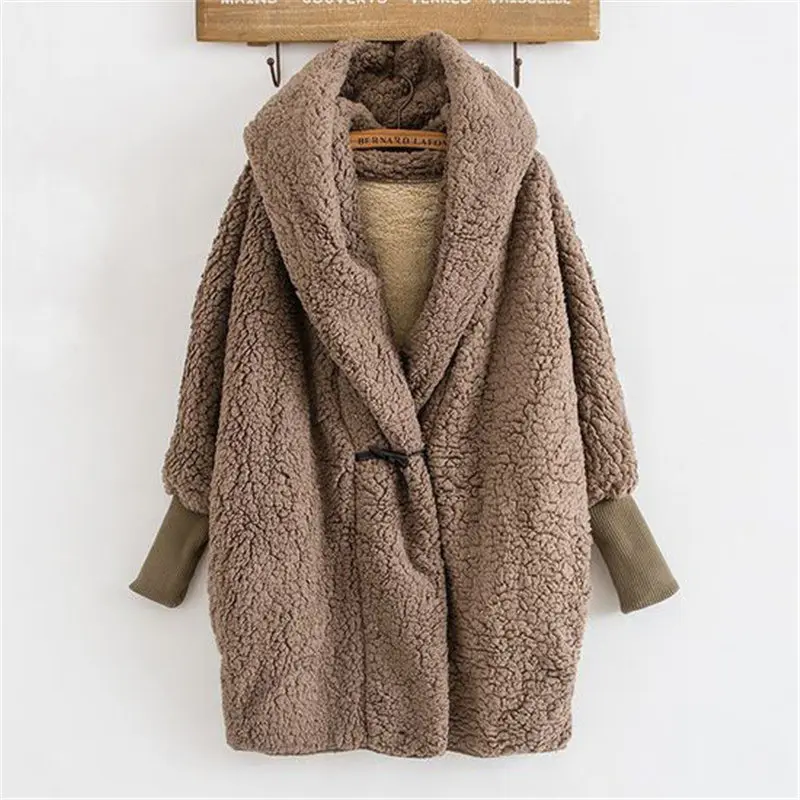 brown Newbestyle, женская верхняя одежда с капюшоном, зимняя, модная, дизайнерская, женская, рукав "летучая мышь", свободный, уличная, овечья шерсть, пальто с капюшоном, куртки - Цвет: brown