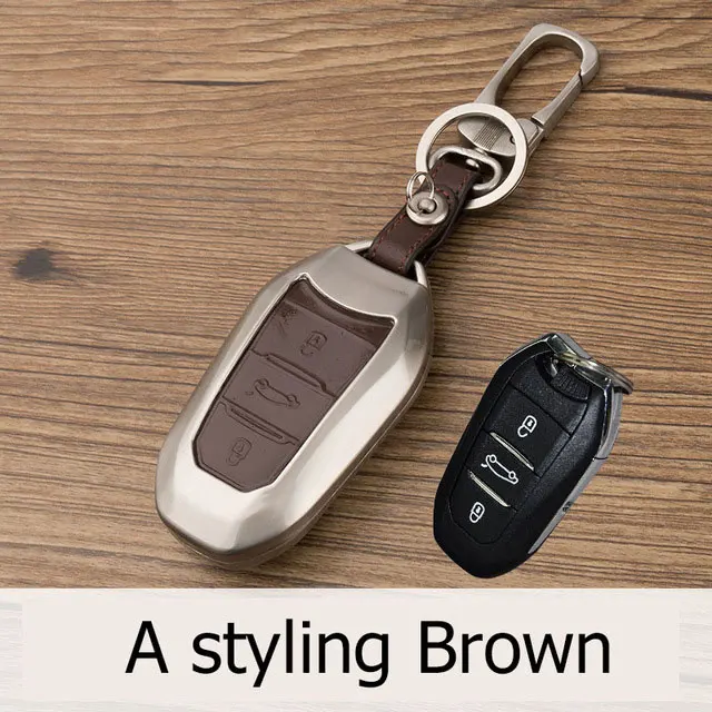 A Model Brown Цинковый сплав+ кожаный чехол для автомобильных ключей, крышка чехол для peugeot 3008 5008 408 2008 308 508 для Citroen C4 C5 C6 C4L кактус DS4 DS5L DS6 Elysee - Название цвета: A Model Brown
