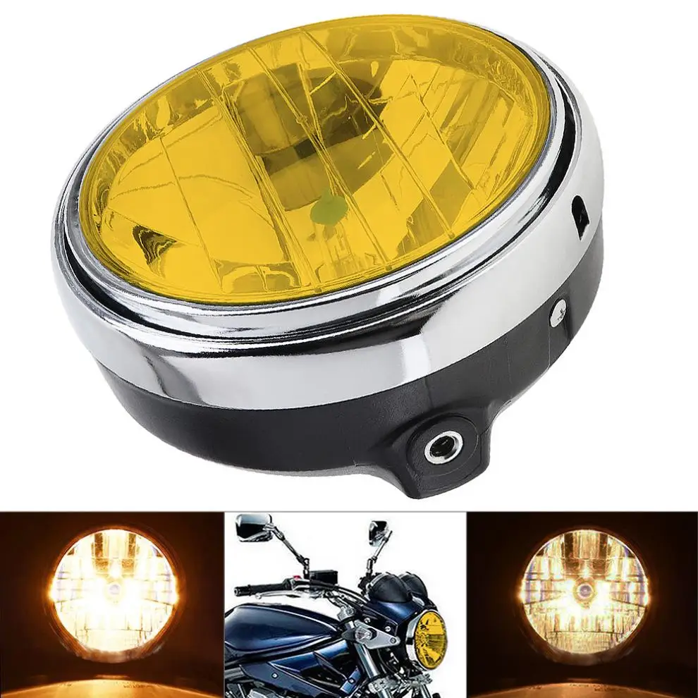 

7 Inch 12 V 35W Universal Yellow Glass Clear Lens Beam Motorcycle Headlight Round LED HeadLamp for Wasps 600 900 CB400 / 900