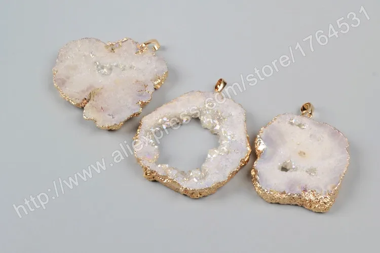 BOROSA 10 шт., подвеска Drusy, ювелирные изделия, золотой цвет, произвольная форма, смешанный цвет, титан, друза, геод, кристалл, кварц, срез, подвеска, бусина, G1092