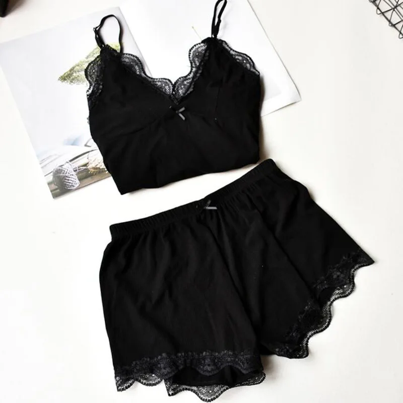 Для женщин пижамы Установить Sexy Pijamas хлопок комплект из двух предметов женские