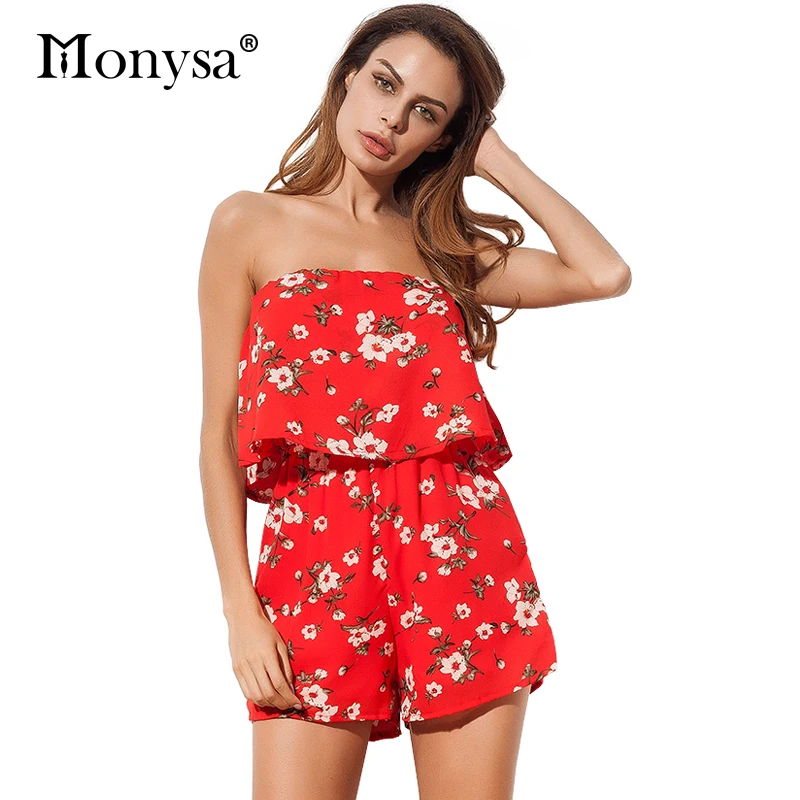 Цветочный Печати Комбинезон Женщины Лето 2017 Новые Поступления С плеча Оборками