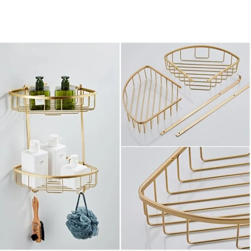 

Fashion Brushed Gold Solid Brass Material Bathroom Accessories Bathroom Hardware Set Robe Hook Towel Rail Rack Bar