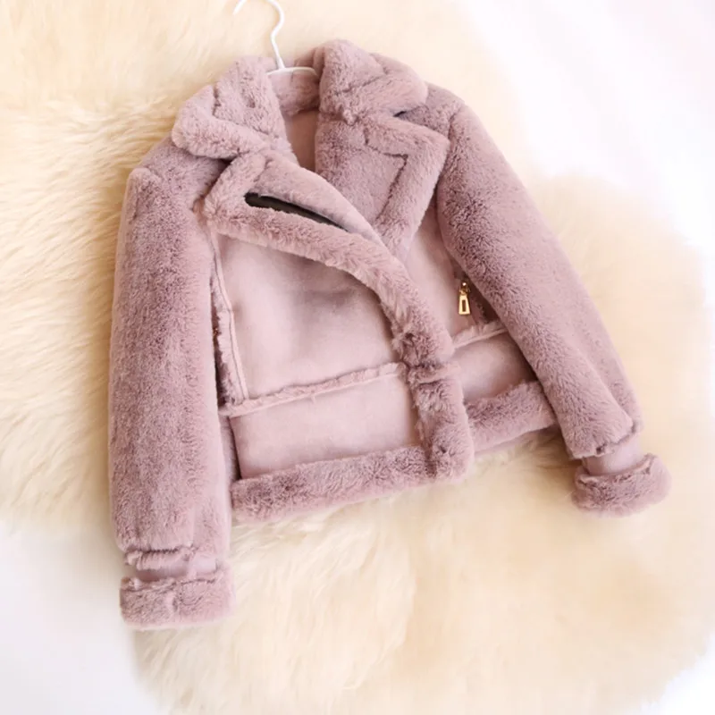 2018 Winter Girls Faux Fur Fleece Coat Suede Patchwork Cool Zipper Girls Jackets And Coats Children Faux Suede Coat Outerwear