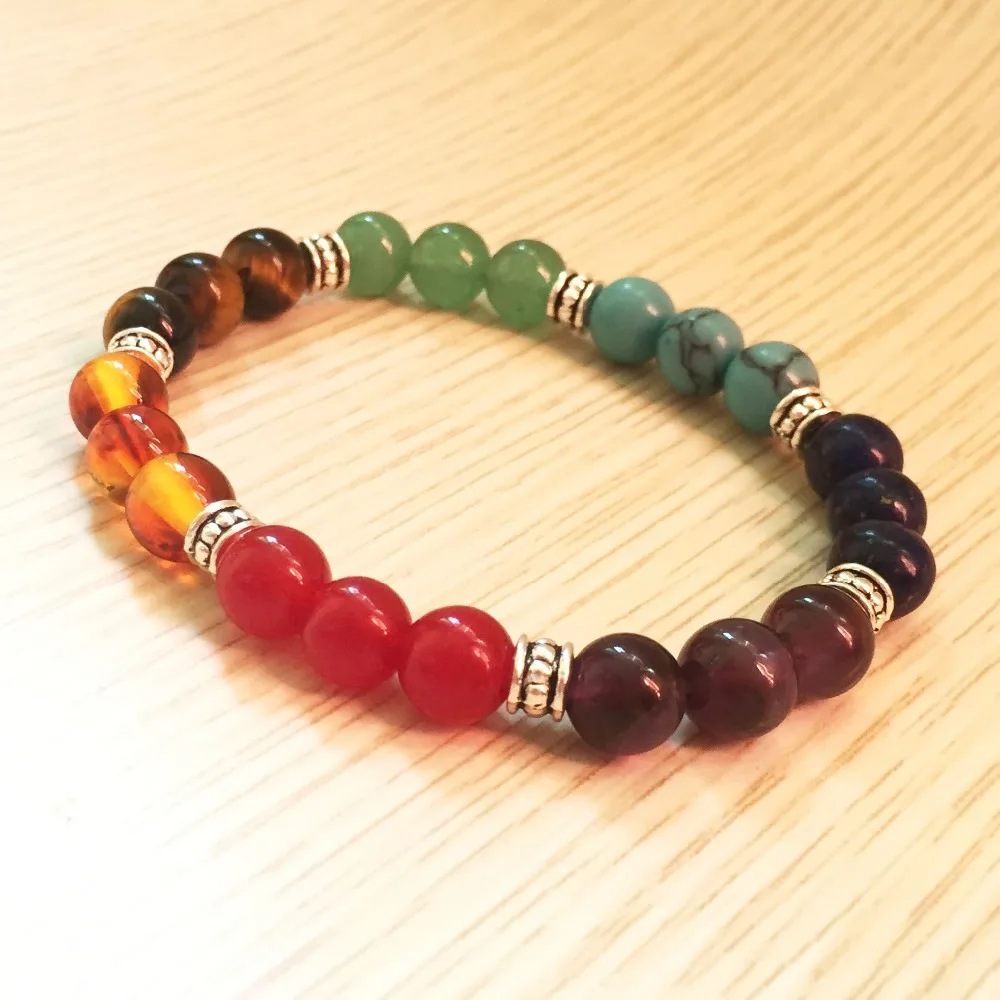 7 Чакра браслет натуральный эластичный с камнями исцеляющая энергия запястье mala