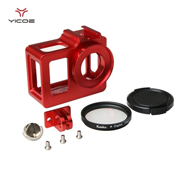 RED CNC алюминиевый сплав рамка защитный чехол Крышка с УФ-фильтром объектив Защитная крышка крепление для SJCAM SJ4000 SJ6 SJ9 аксессуары - Цвет: RED