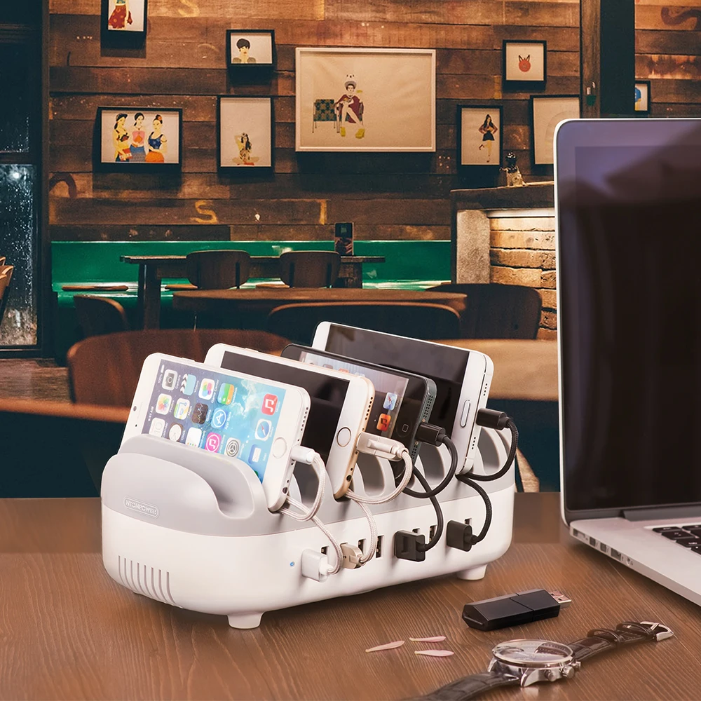Настольная док-станция NTONPOWER с несколькими USB-портами и держателем для телефона 10