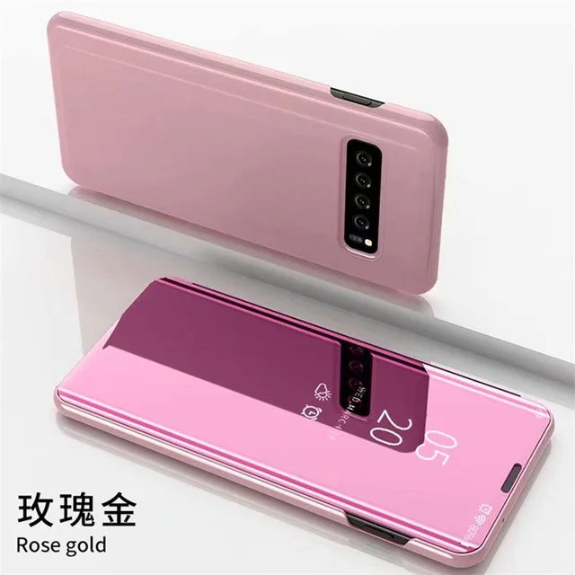 rose gold Металлизированный зеркальный чехол для samsung S10 S9 S8 Note9, смарт-чехол с откидной крышкой и подставкой для iphone XS Max, huawei mate 20 Lite, huawei P30 Pro - Цвет: rose gold