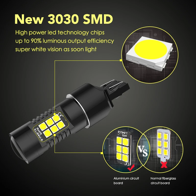 2 шт. 1156 BA15S P21W LED BAU15S PY21W лампы 1157 P21/5 W 21SMD 3030 чипы T20 7440 W21W 7443 W21/5 для автомобильных